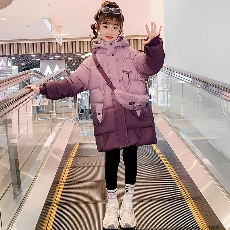 女童冬装棉衣2024新款加绒加厚棉袄洋气中长羽绒棉服外套