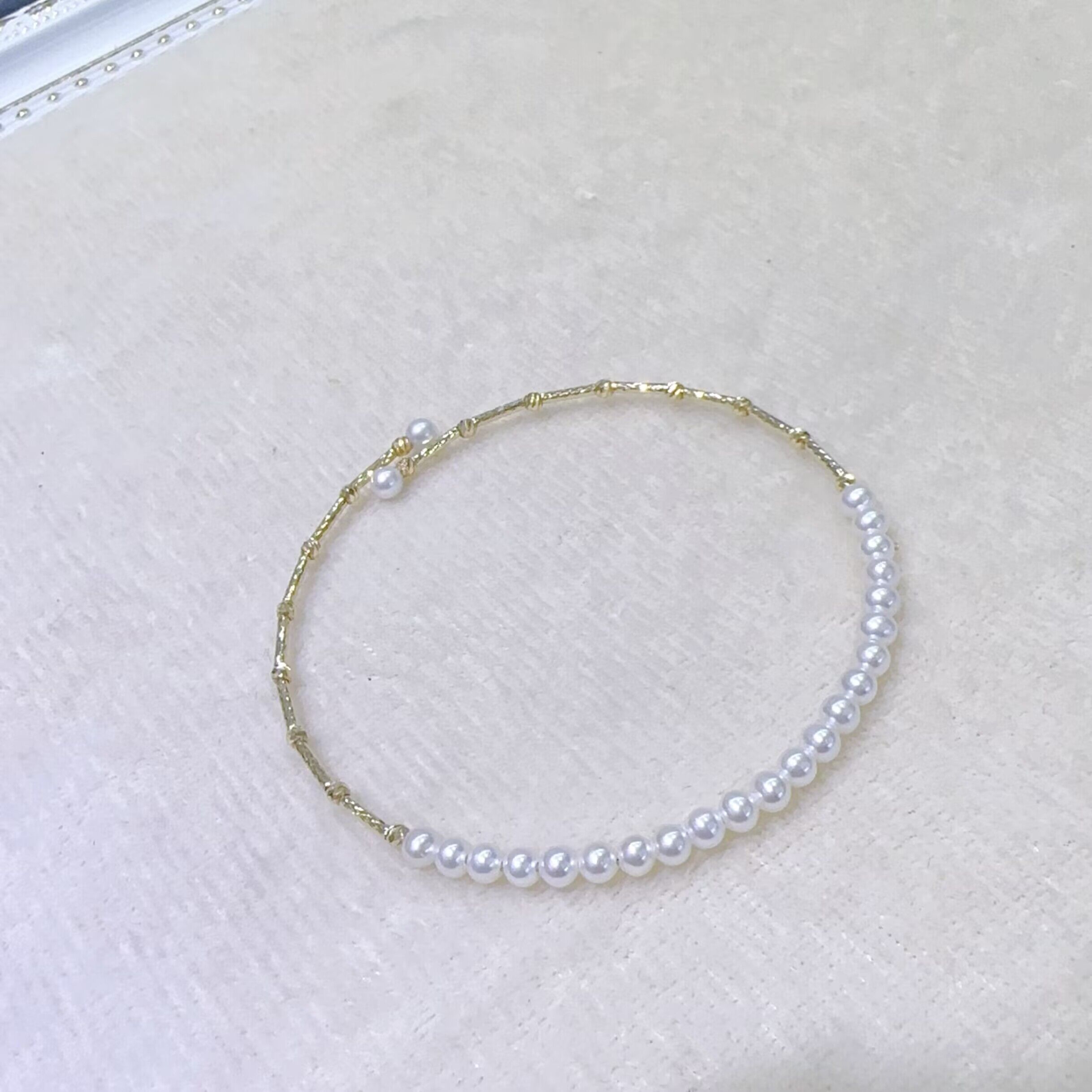 小米珠天然淡水珍珠手镯18K金baby珠4-5mm简约精致小仙女闭眼入