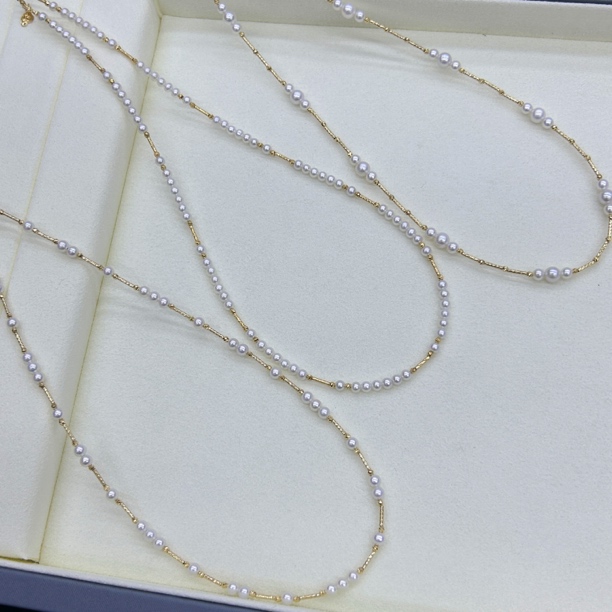 淡水珍珠项链.18K金.Baby珍珠设计款式.3-4mmmm正圆无暇极光