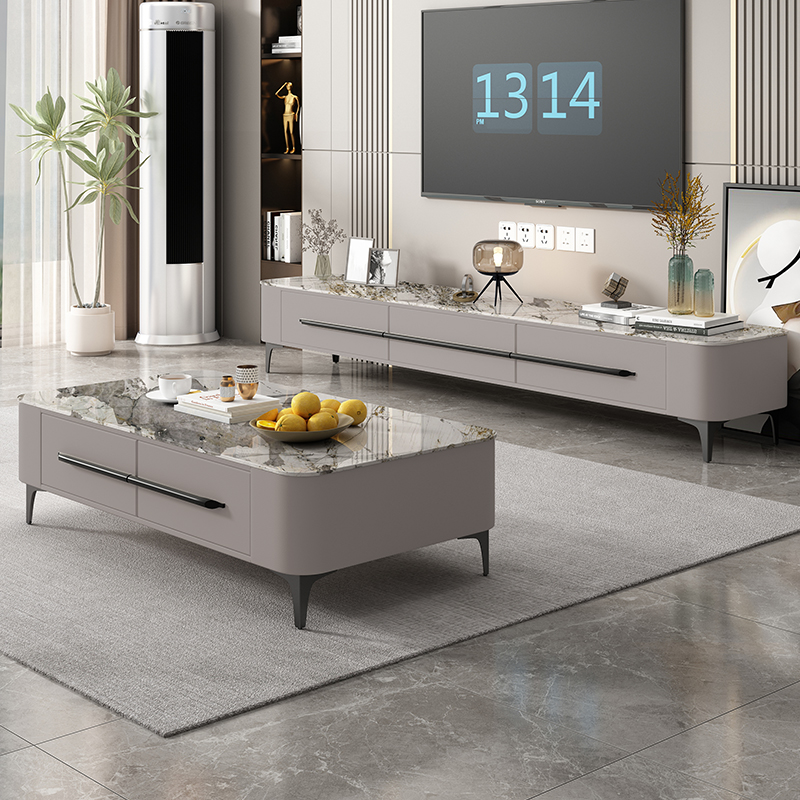 【DDC】5389意式极简高脚茶几简约现代小户型客厅岩板茶几电视柜