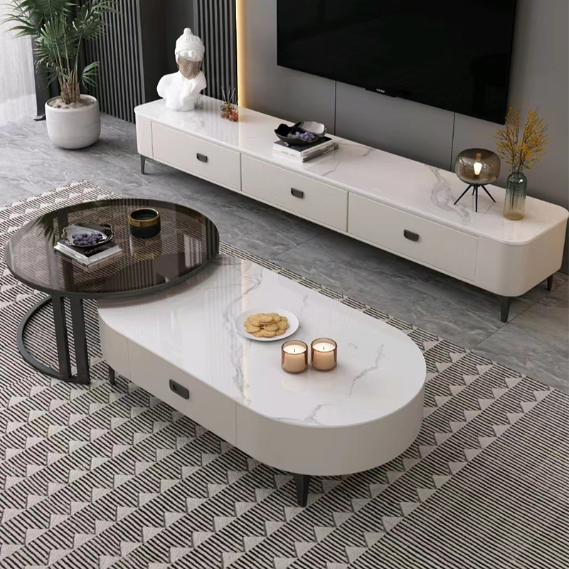 【DDC】5388意式极简椭圆形岩板茶几简约现代小户型家用茶几电视柜