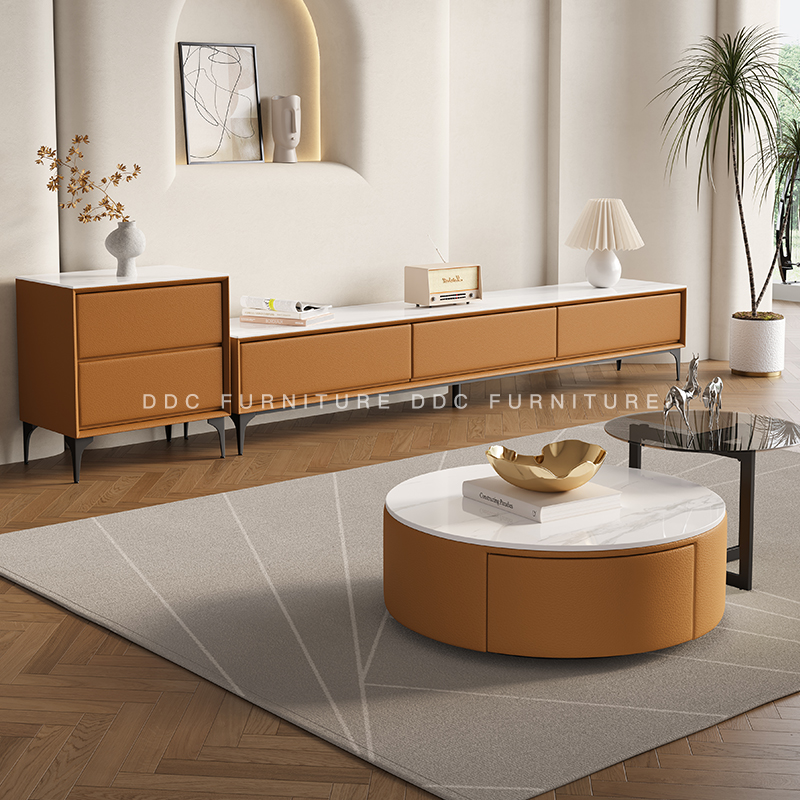 【DDC】5263轻奢岩板茶几电视柜组合简约现代小型客厅茶几家具储物
