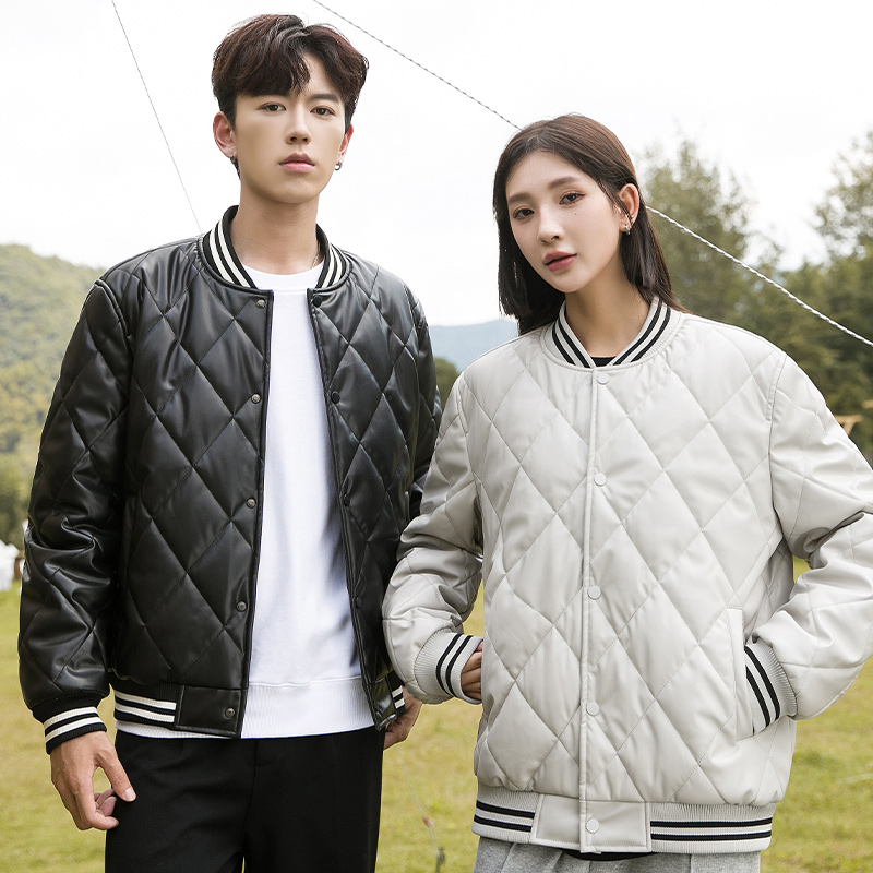 5818七型男女同款皮棉衣翻领潮流加厚黑金秋冬保暖皮衣sss