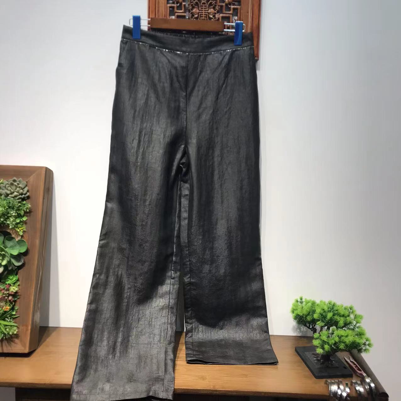 一念自在9623170桑蚕丝 香云纱龟纹女直筒裤黑色百搭