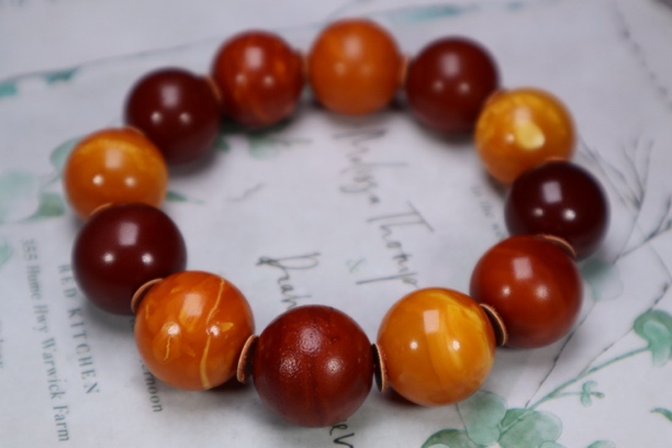 天然琥珀蜜蜡圆珠手串20mm女款女士百搭精美简约素圈时尚单圈轻奢