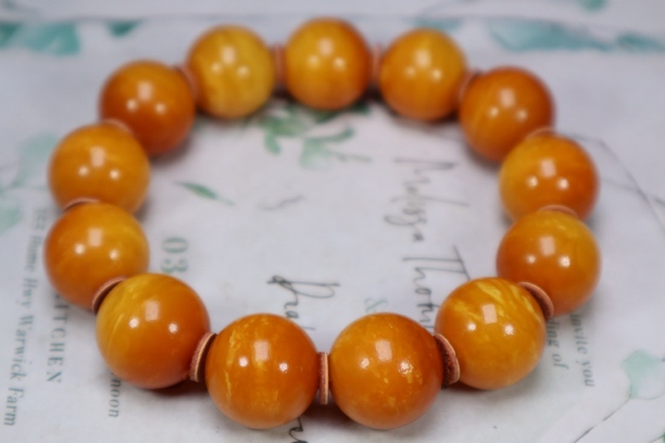 天然琥珀蜜蜡圆珠花蜡手串尺寸18mm女款轻奢女士素圈单圈精美珠珠