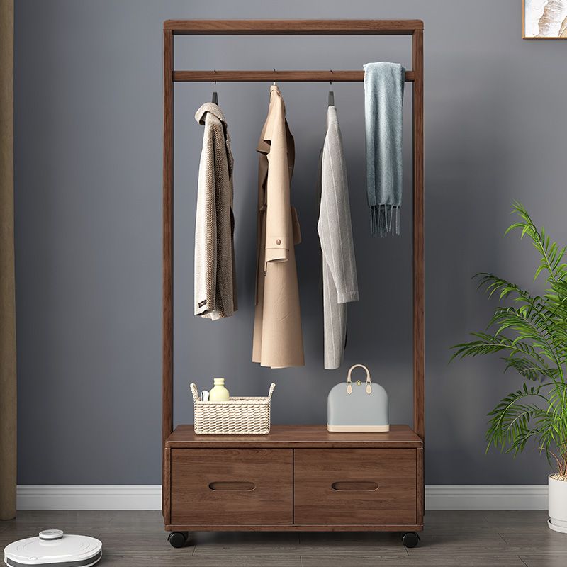 【小扬哥推荐】全实木挂衣架网红卧室胡桃木衣帽架简约现代带抽屉