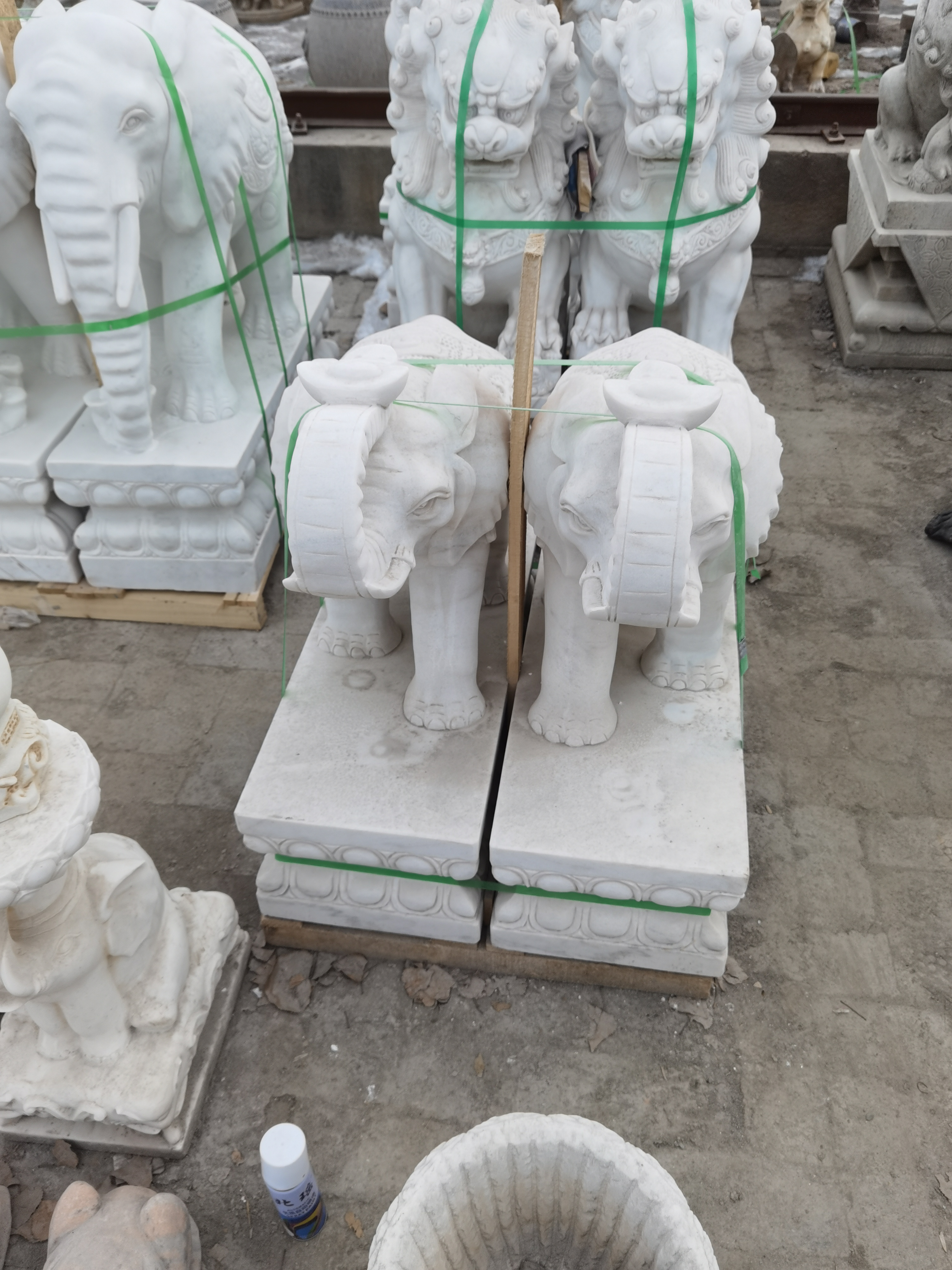 天然汉白玉大象一对