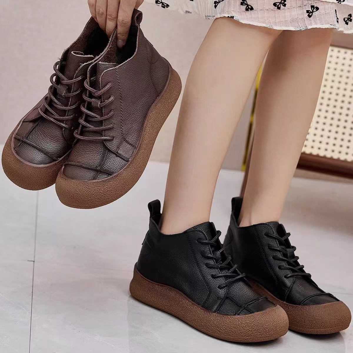 女鞋厚底马丁靴2024秋季新款英伦风松糕底短靴休闲运动单靴21101