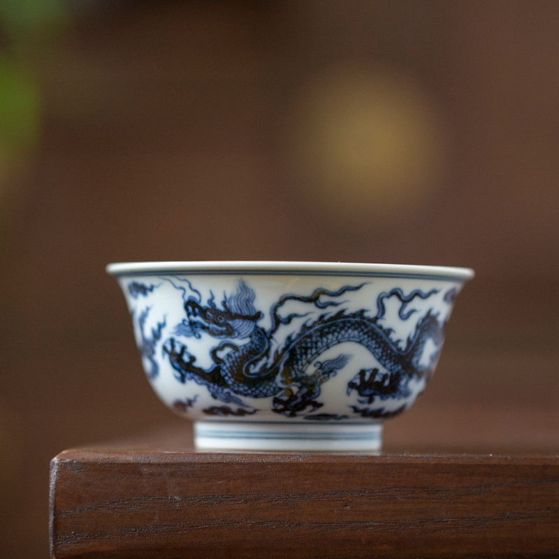 青花龙纹撇口杯主人单茶杯个人专用景德镇陶瓷茶具手工手绘100ml