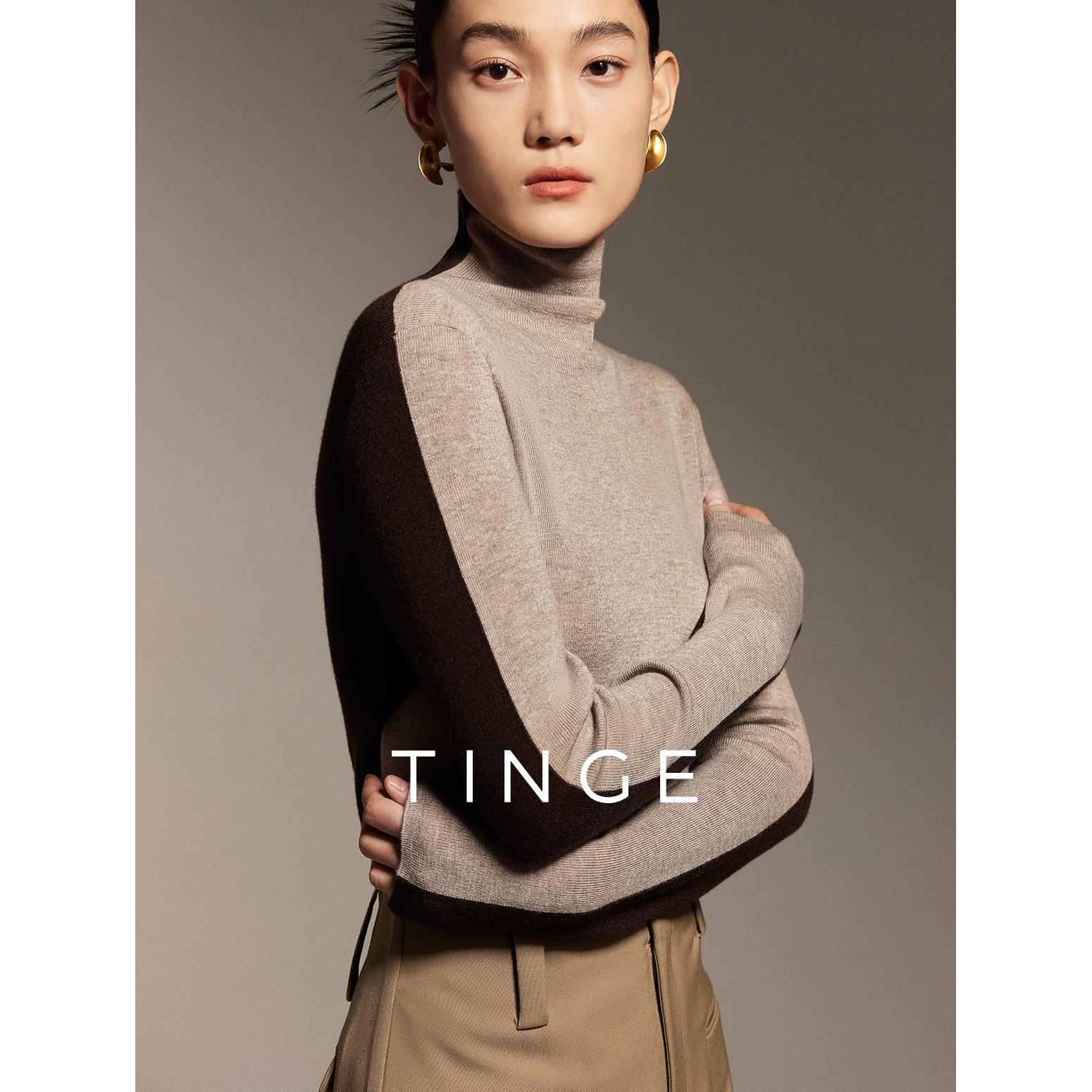 TINGE/贴己【雅丹】岛精一线成衣撞色无缝羊毛衫