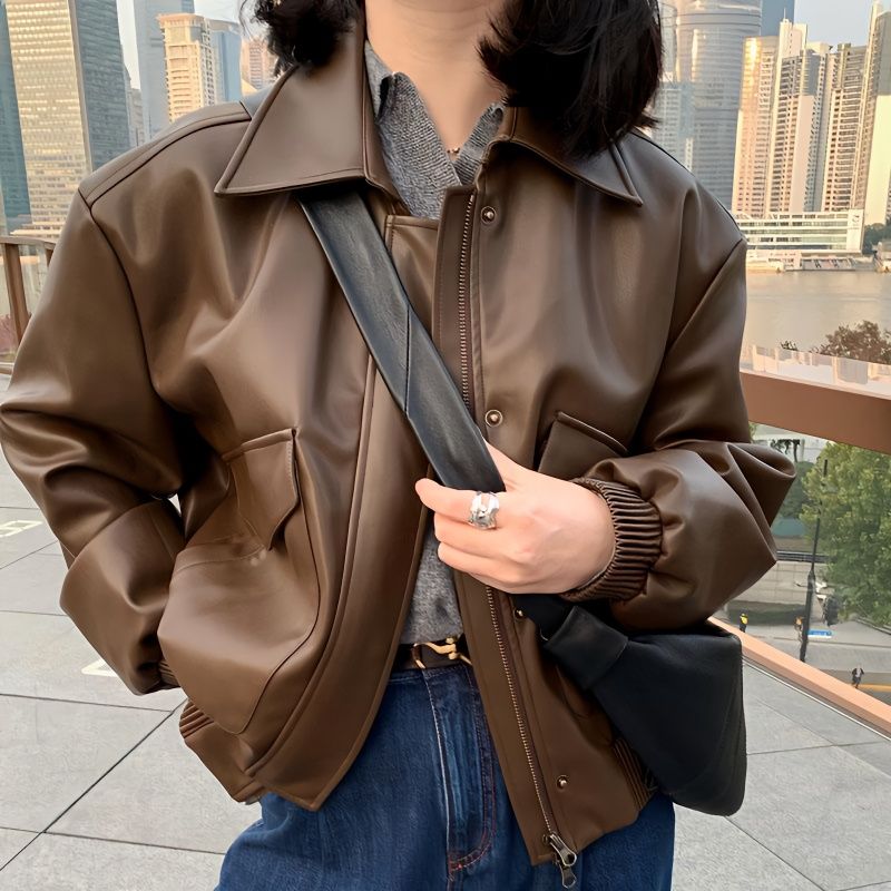 海宁皮衣女2025春秋冬季新款皮夹克短款美拉德机车服复古休闲外套