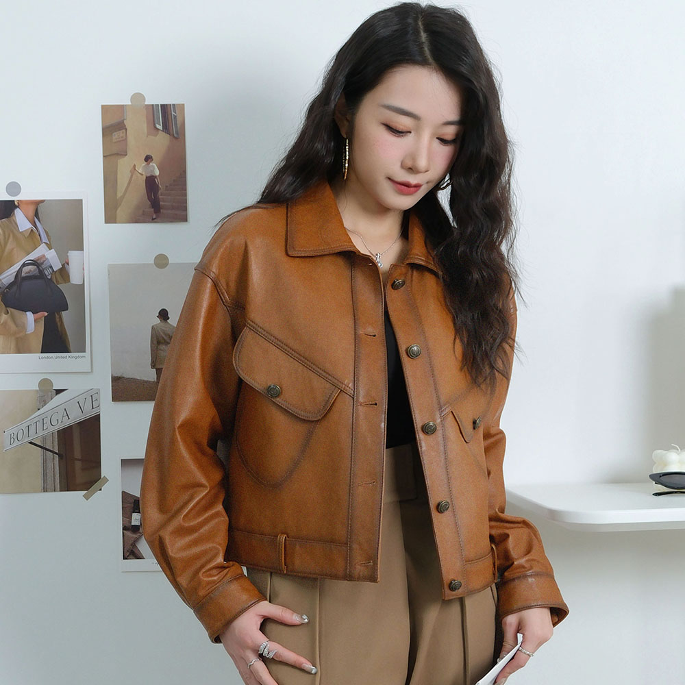 海宁皮衣外套女2025春季新款短款上衣秋冬加绒韩版休闲百搭皮夹克