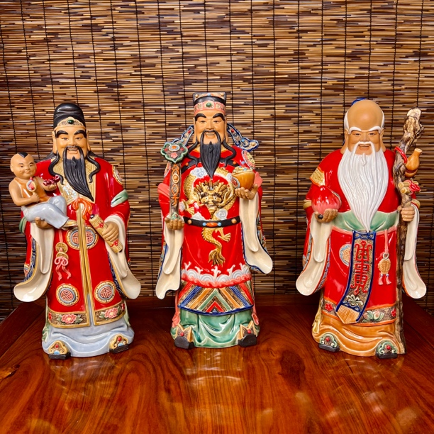 【福禄寿53高】精工石湾公仔陶瓷工艺品摆件纯手工家居办公室