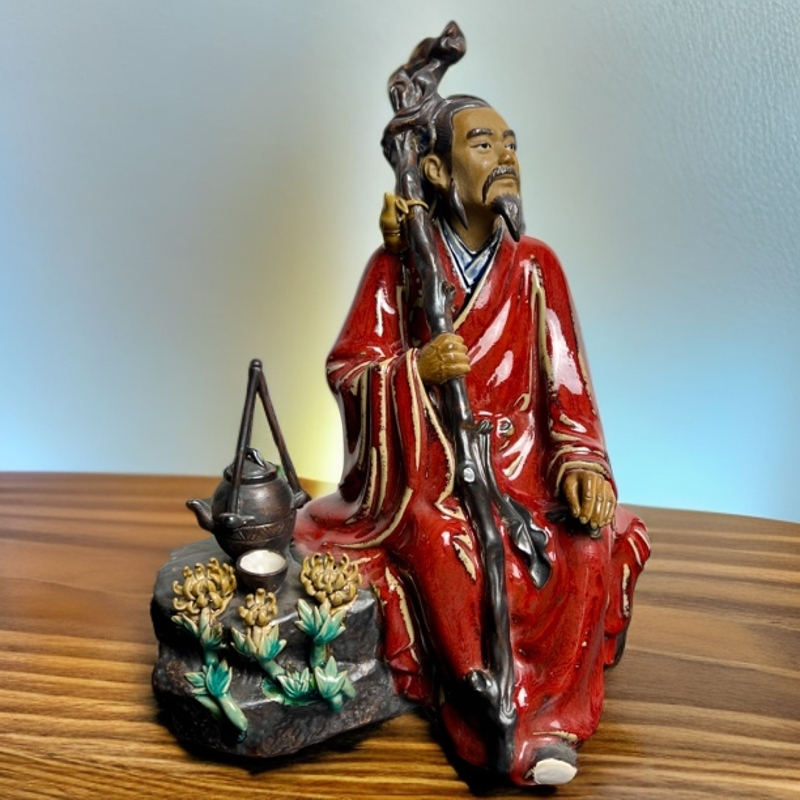 人物高端艺术摆件名家精品石湾红陶渊明