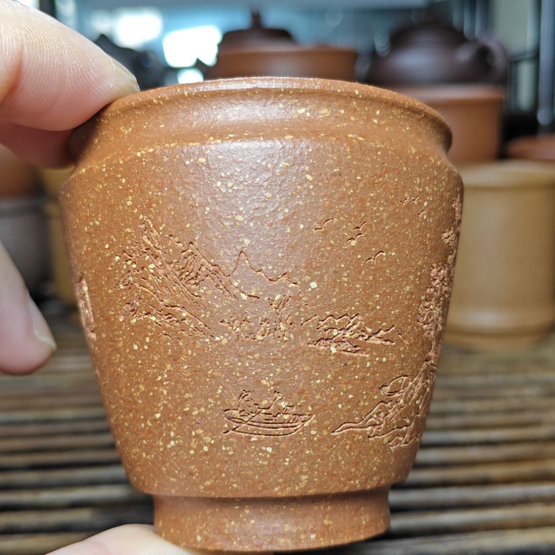 紫砂茶杯30目红降坡    130毫升