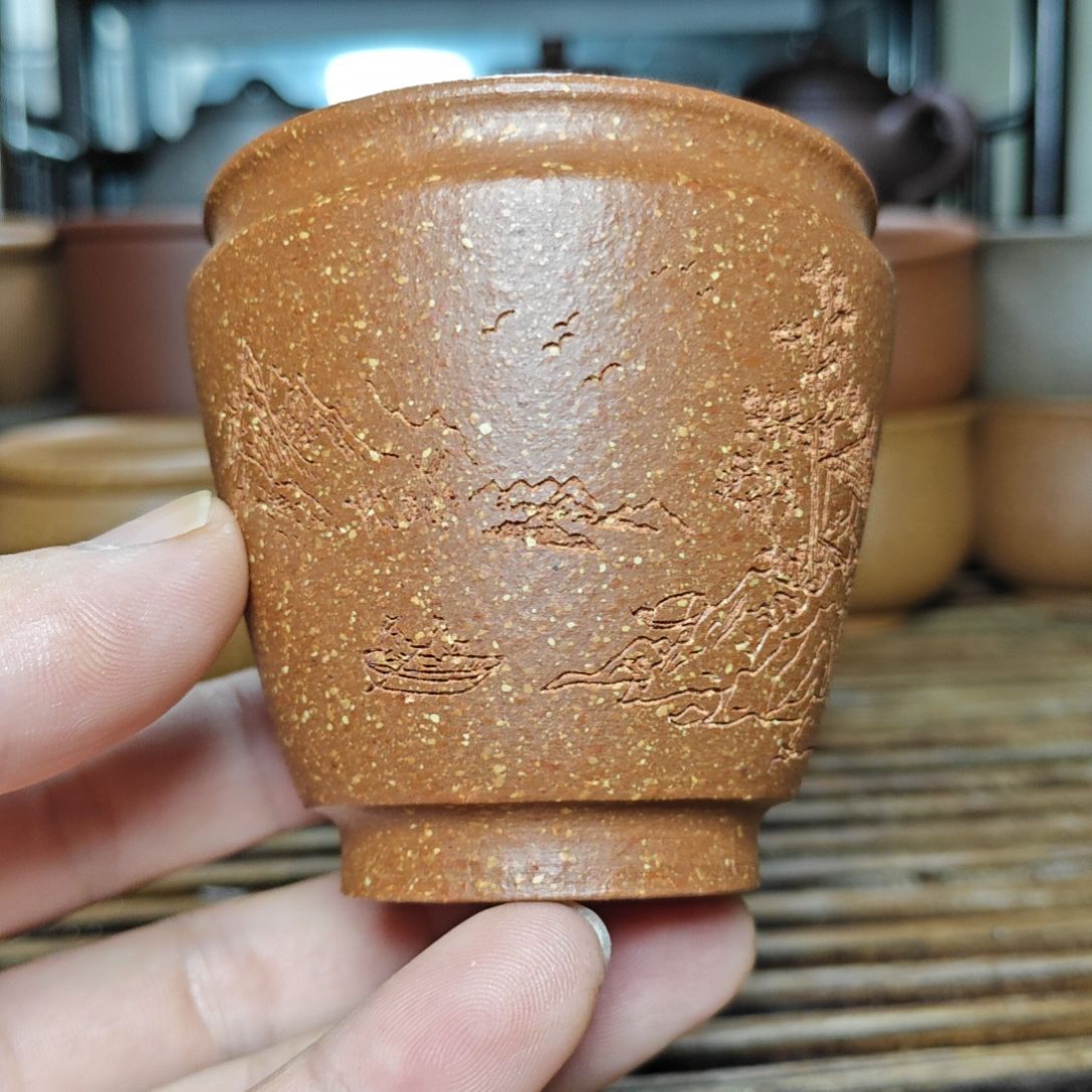 紫砂茶杯30目红降坡    130毫升