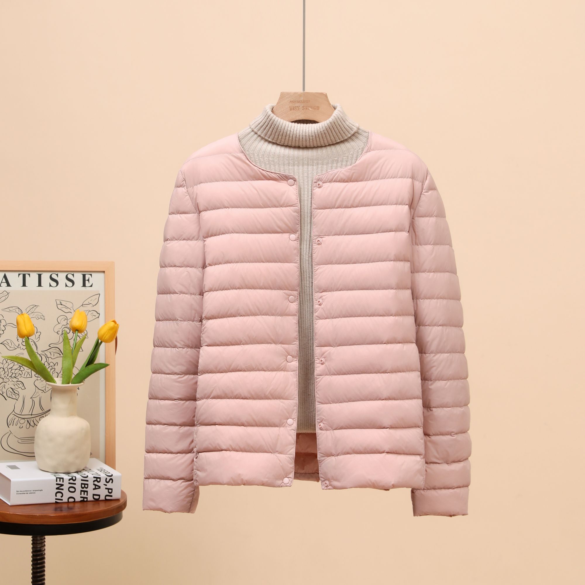 鸭宝宝秋冬新款轻薄羽绒服女短款圆领薄款羽绒服-