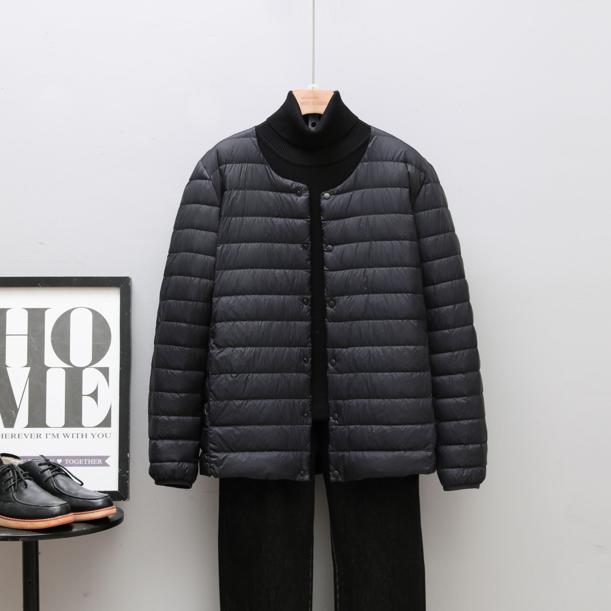 鸭宝宝秋冬新款轻薄羽绒服男短款圆领薄款羽绒服-