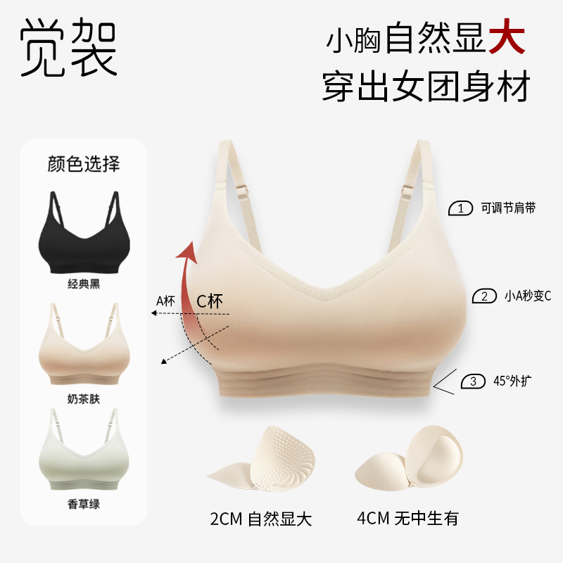 觉袈小胸聚拢显大粉底液内衣加厚防下垂漫画胸无痕调整型文胸软