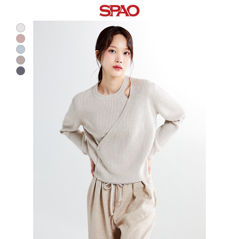 SPAO韩国同款2024年秋冬新品女士时尚露肩上衣针织毛衣SPKWE4TW30