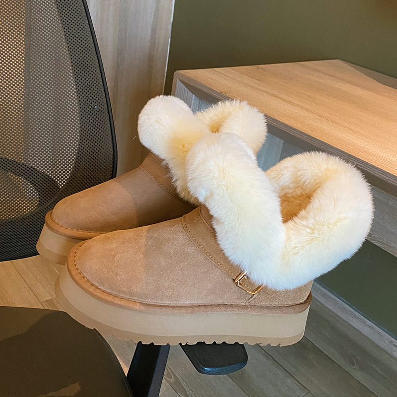 厚底雪地靴女2023冬季新款加厚保暖牛皮羊毛防寒增高时尚棉靴