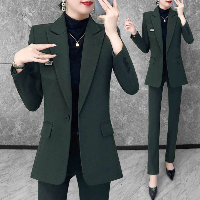 墨绿色西装职业套装女秋冬2023年新款气质酒店前台正装工作服西服