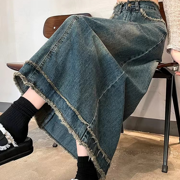 高腰牛仔半身裙女新款宽松显瘦a字中长裙子（默认瑕疵） 清2