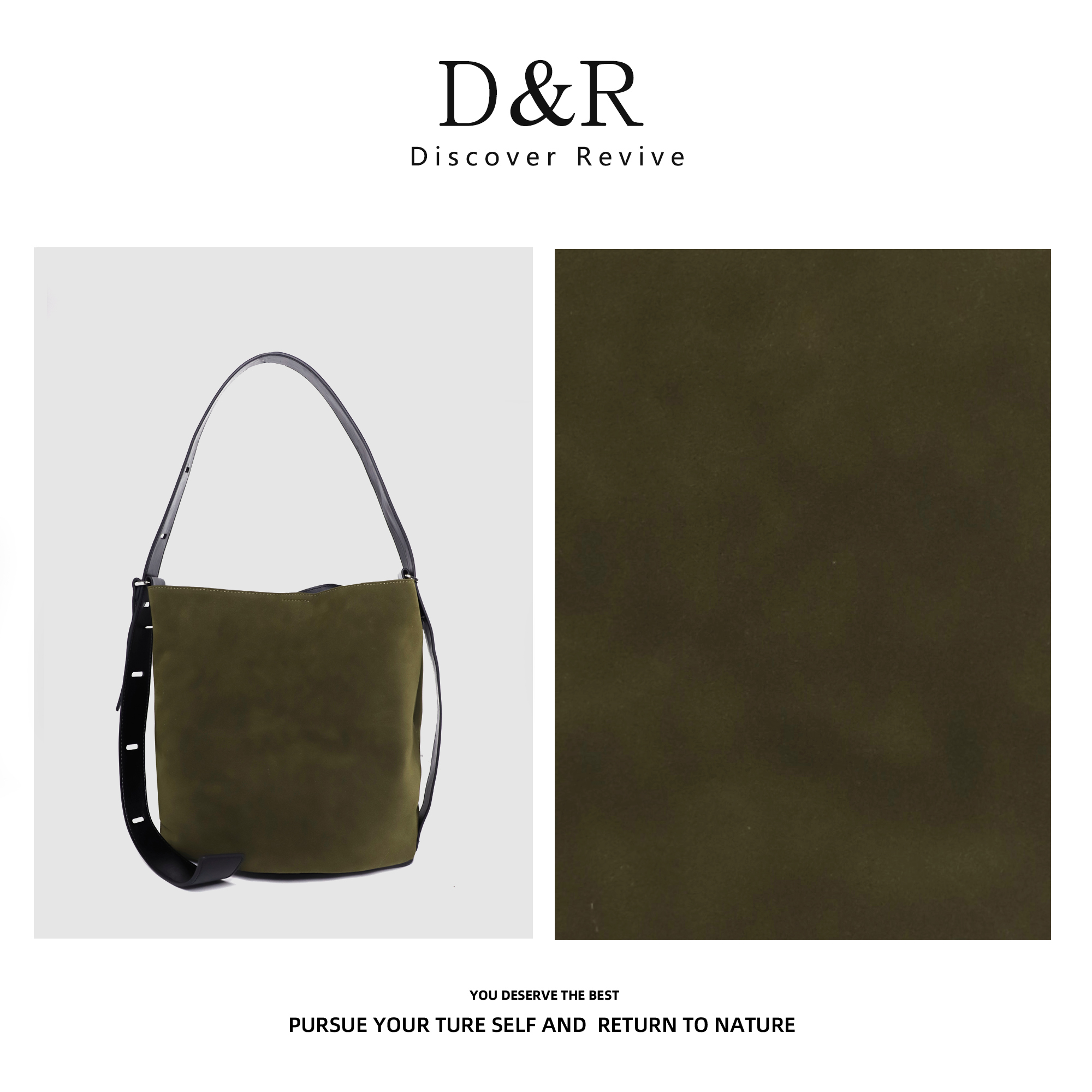 Discover Revive时尚经典雅丹单肩斜跨手提水桶包E358