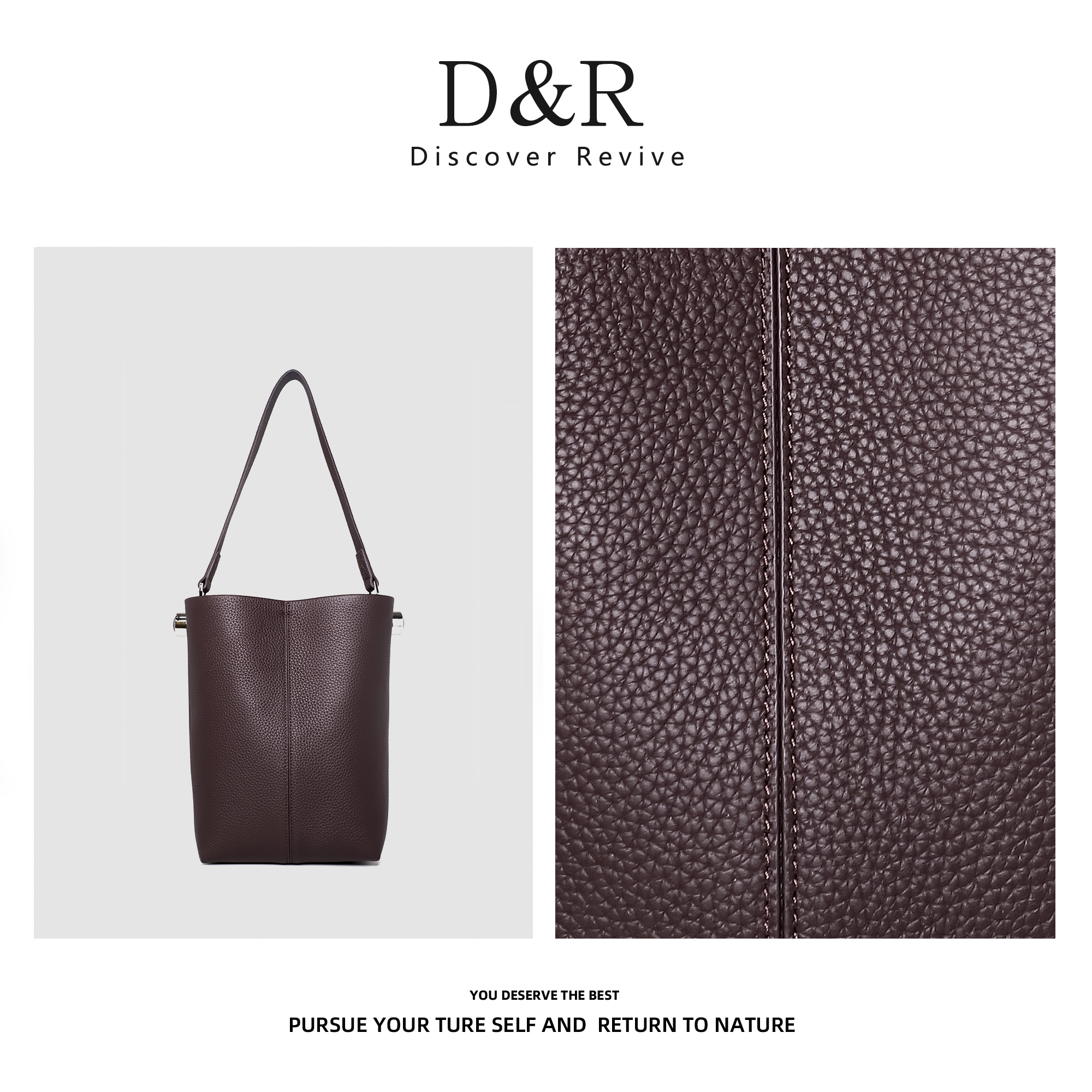 Discover Revive 经典百搭通勤手提大容量水桶包包E114-乌木色