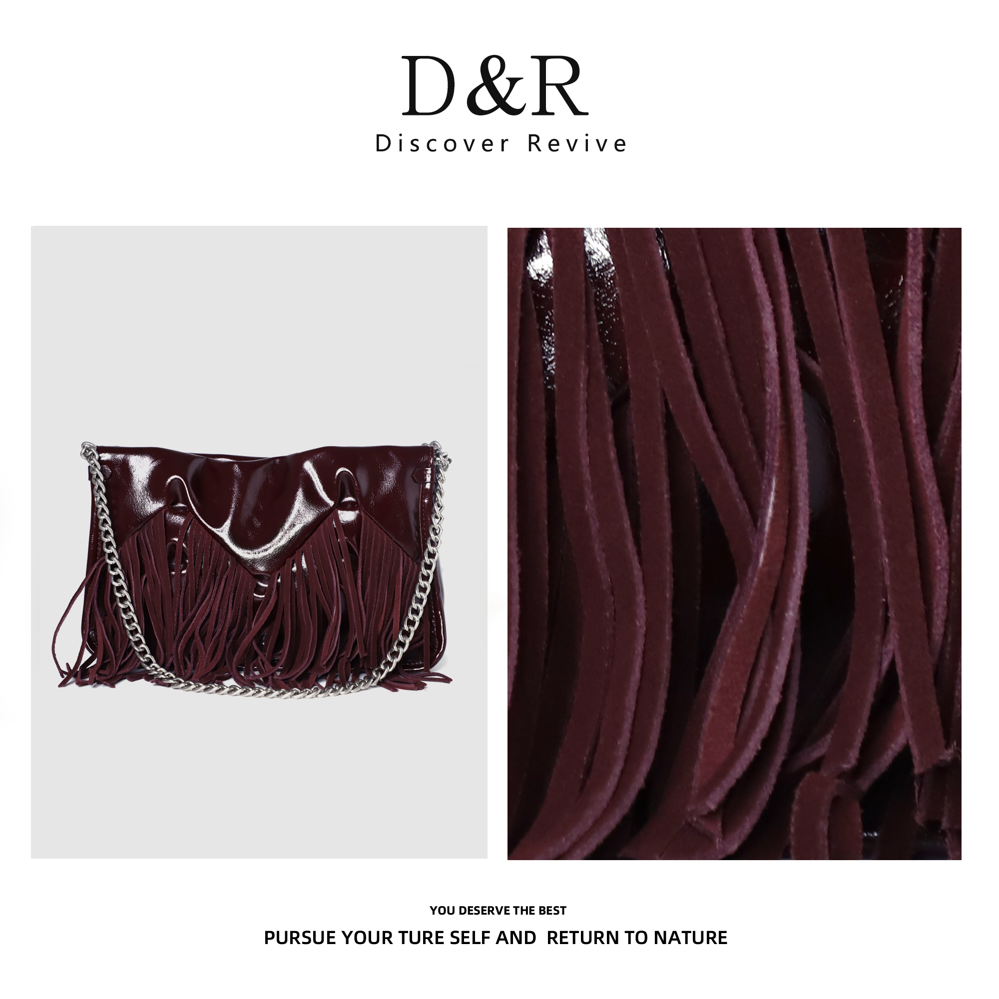 Discover Revive2024原创设计师款流苏腋下单肩包包E296-酒红