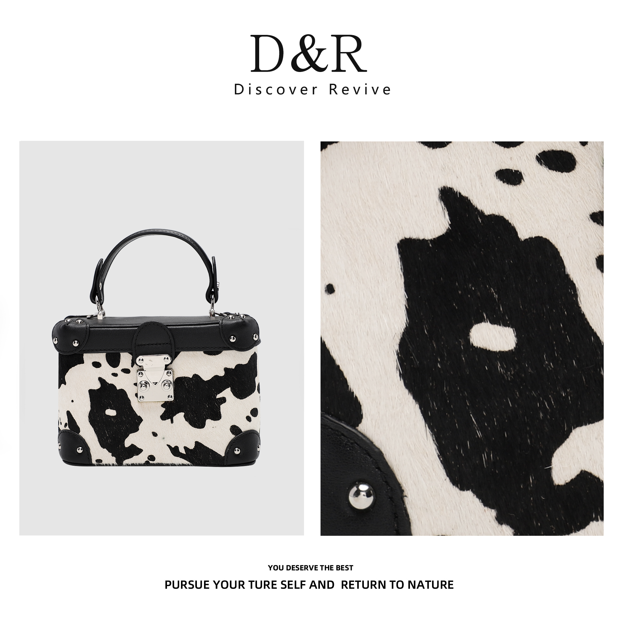 Discover Revive秋冬新款气质单肩手提大容量盒子包包E617-斑马