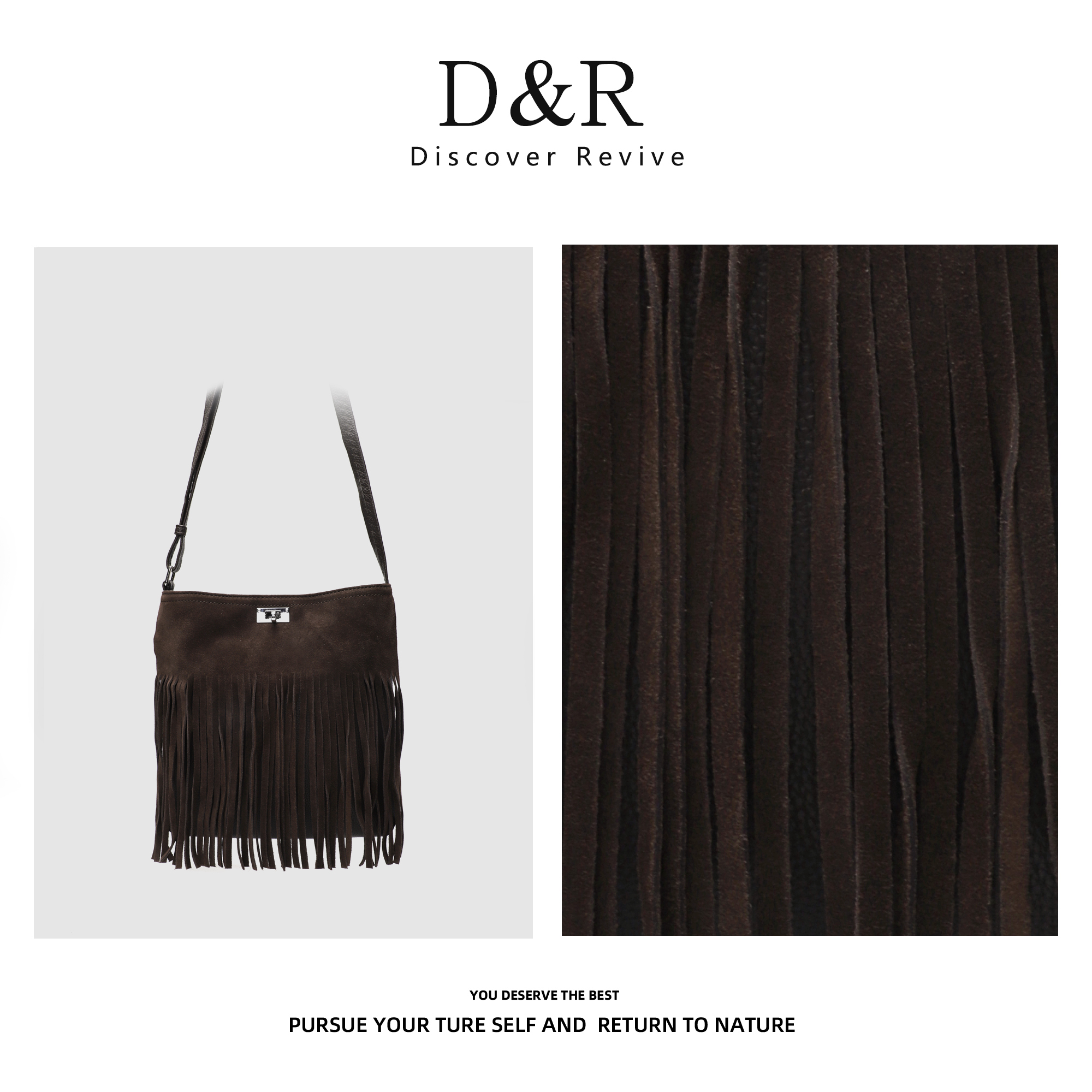  Discover Revive百搭设计师款流苏腋下单肩包包E142-咖