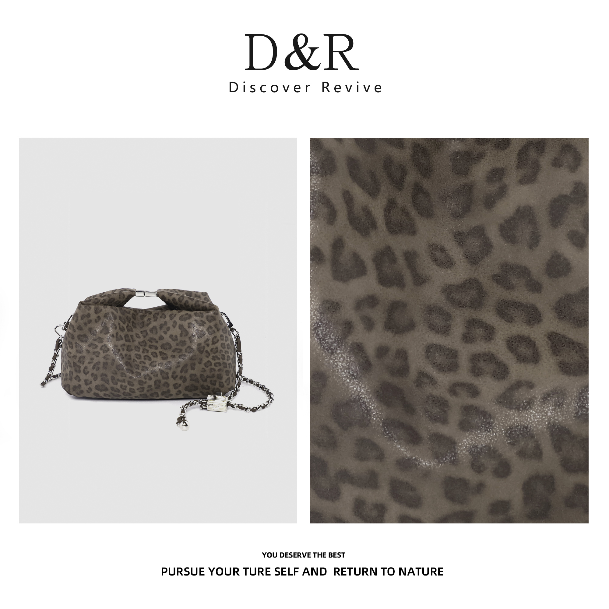 Discover Revive新款时尚休闲豹纹大容量手提饭盒包E232-棕