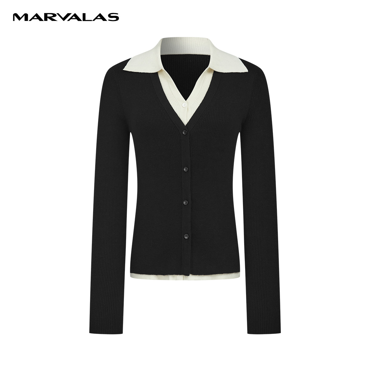 曼德诗长袖针织衫针织百搭黑色修身气质时尚秋冬M733305762