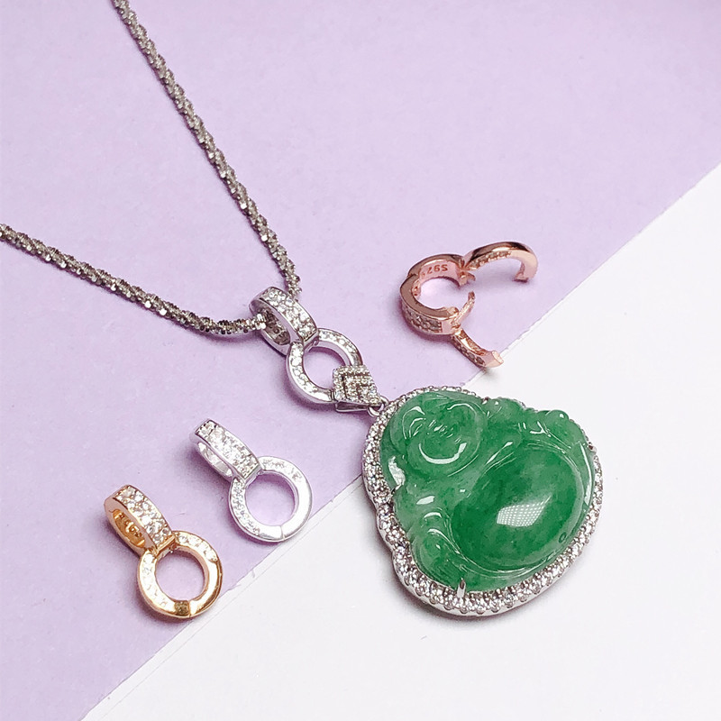 925银银制品 首饰万能扣头diy连接扣双环百搭扣项链吊坠扣镶嵌