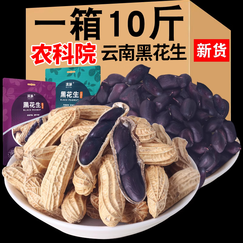 农科院云南黑花生新鲜带壳生的原味炒熟黑皮花生花生米种籽子年货