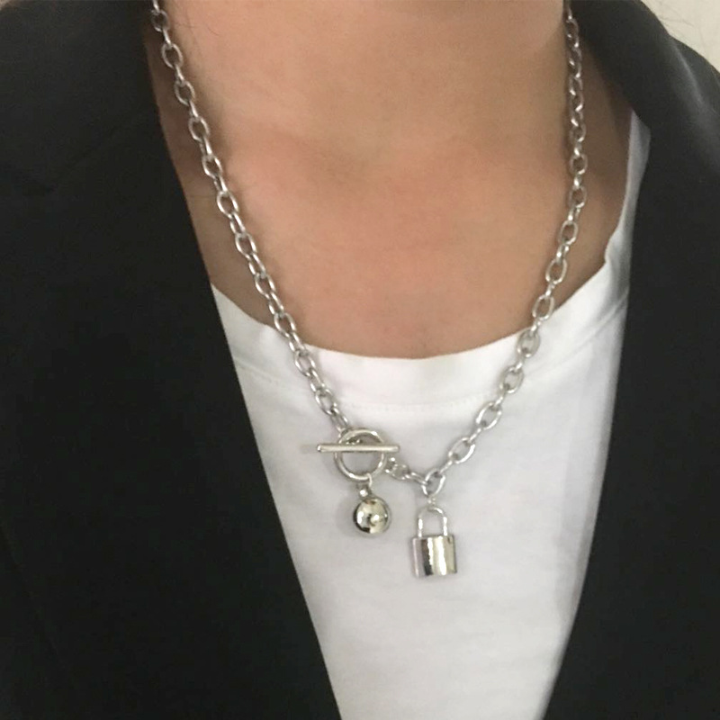 欧美风金属球直棒OT扣项链简约情侣风街头暗黑