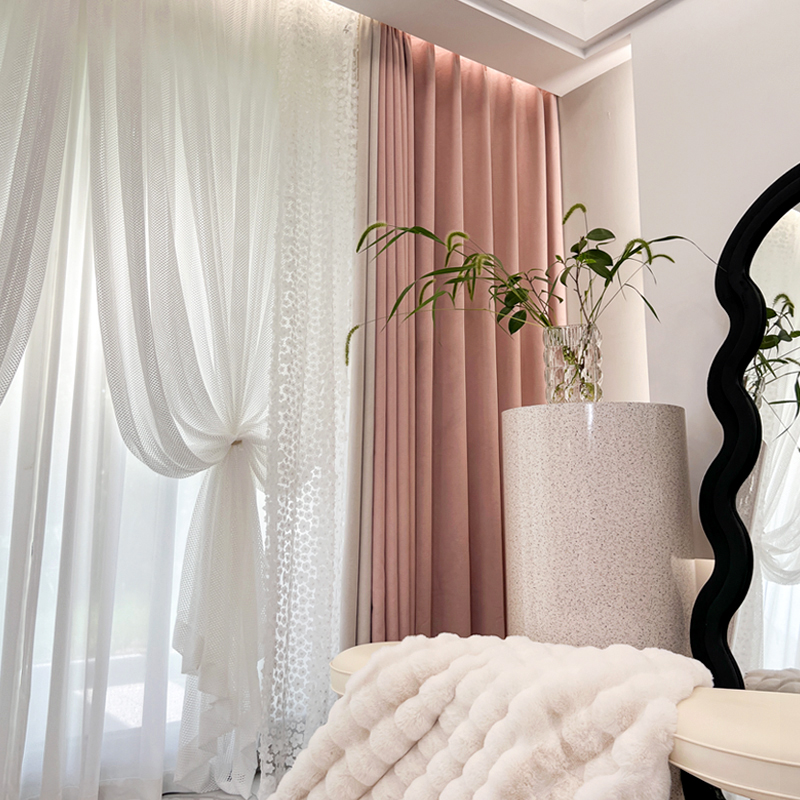 轻奢现代少女心粉色抗菌窗帘卧室儿童房女儿房阳台窗帘定制 文影