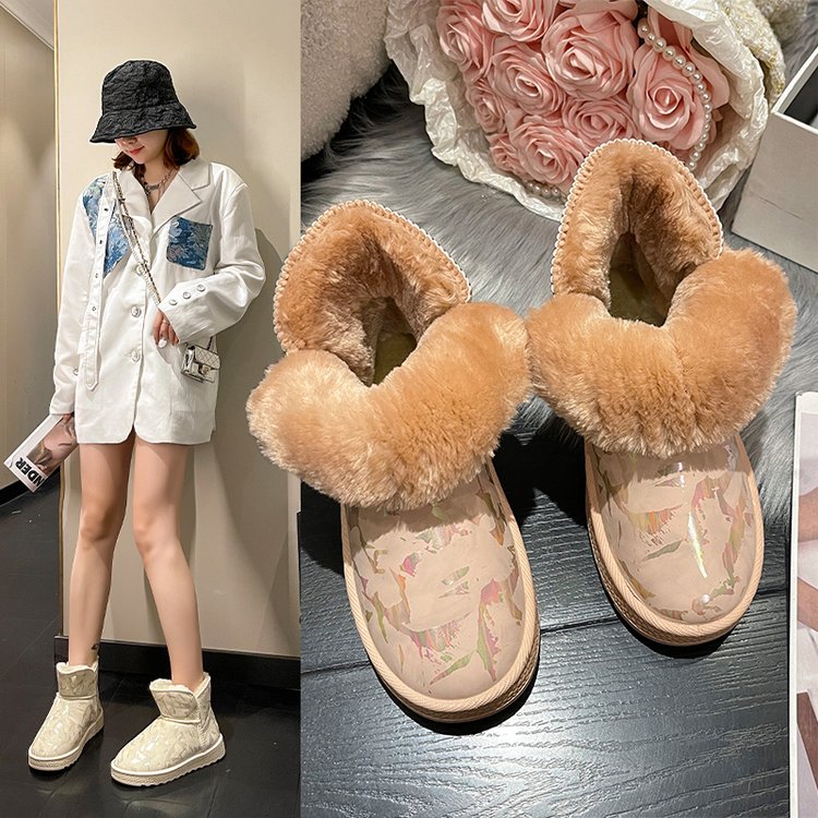 冬季回力休闲雪地靴女2023新款短筒韩版加绒加厚短靴秋冬保暖皮面