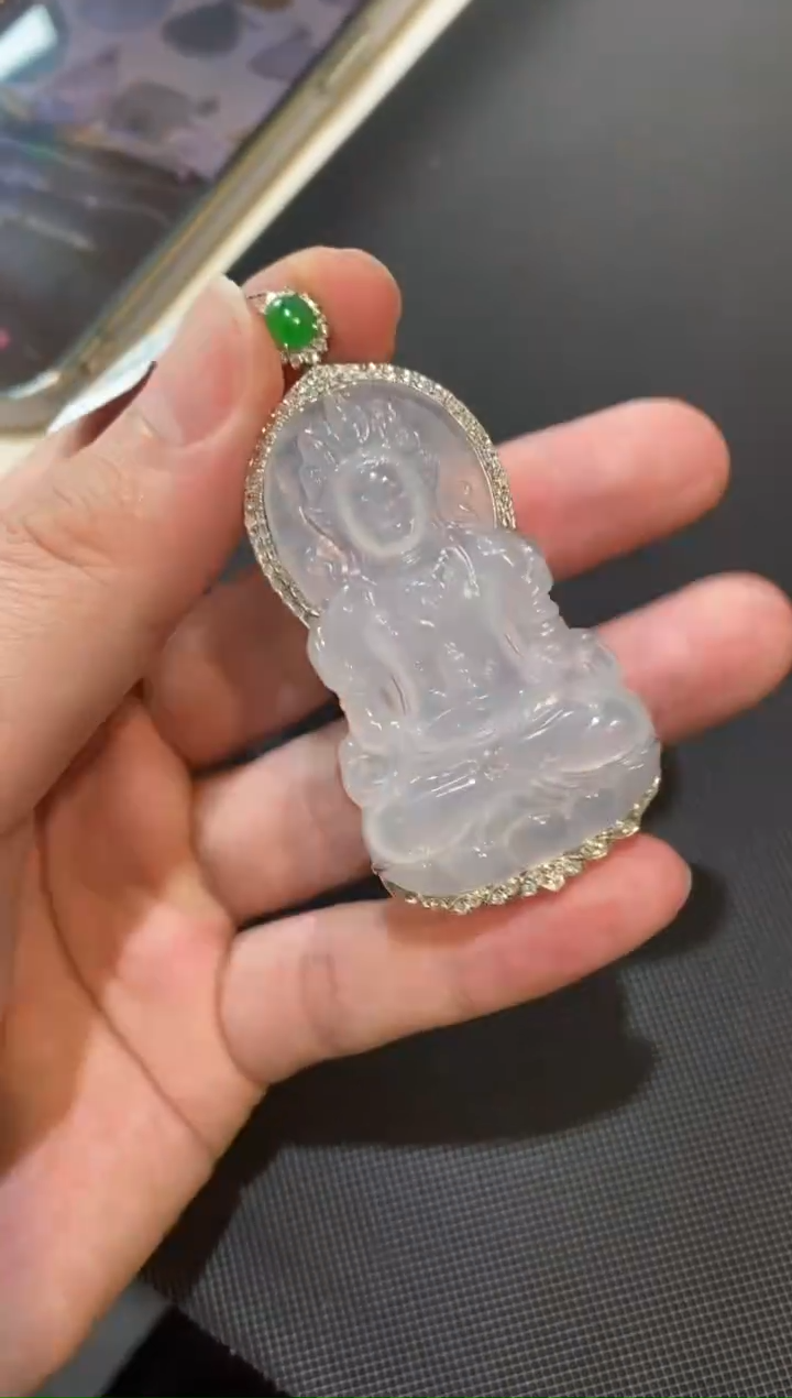 【闪购商品】翡翠吊坠(不含链)18K金镶嵌#翡翠#度母#