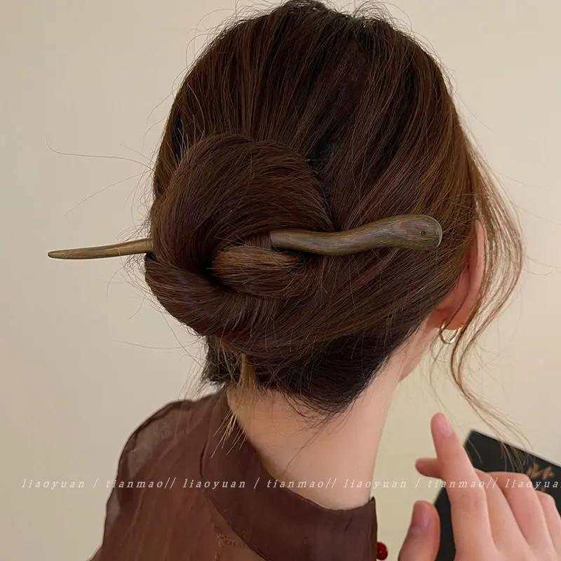 简约古风檀木发簪女高级感簪子优雅盘发头饰2023年新款旗袍配饰