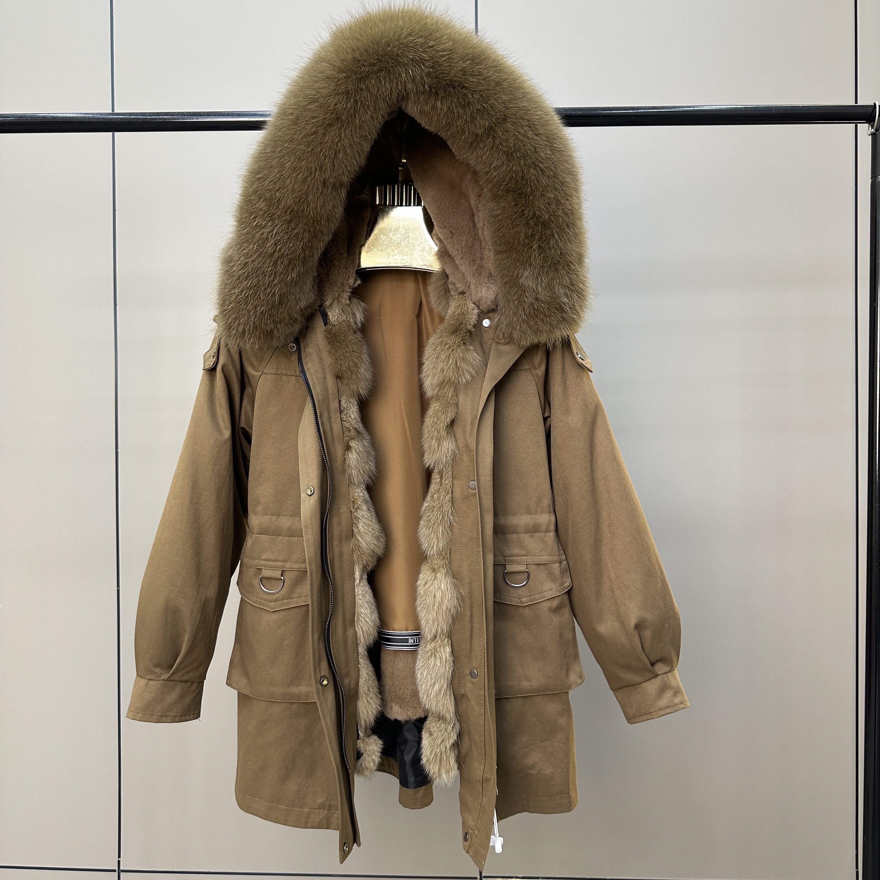 【狐美人款】狐狸毛内胆可拆卸中长款皮草派克服兔毛收腰加厚外套女