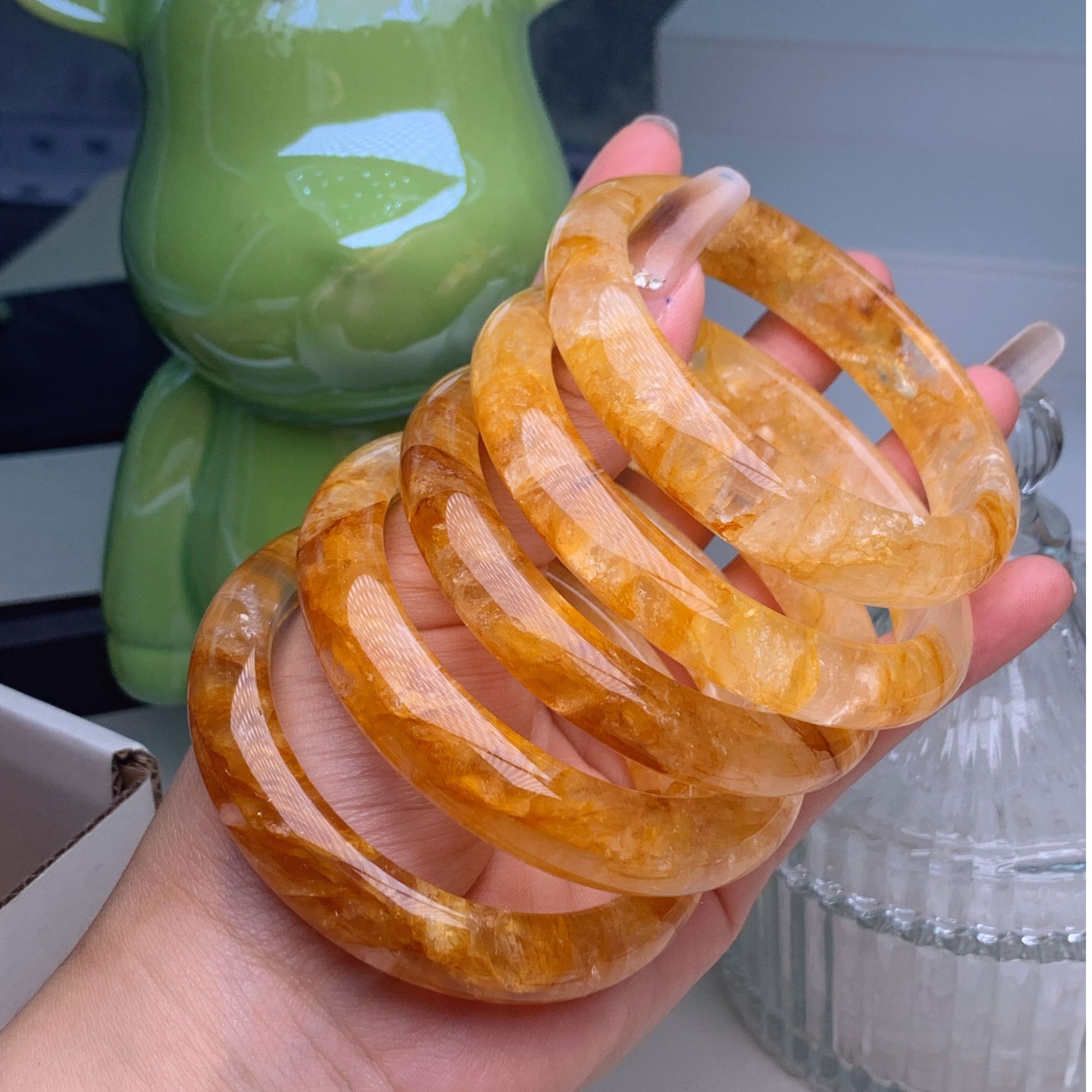 锦梵珠宝天然焦糖枫叶色富贵鎏金黄胶花手镯 私拍多样性发货