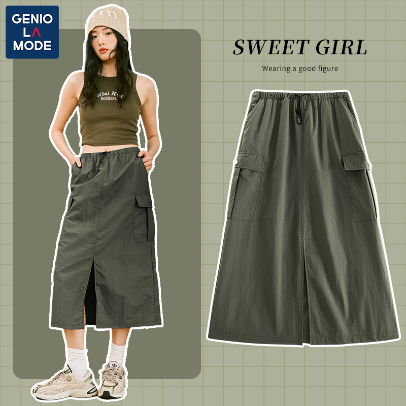 GENIOLAMODE美式复古裙子女2024新款爆款夏季薄款速干a字半身裙女