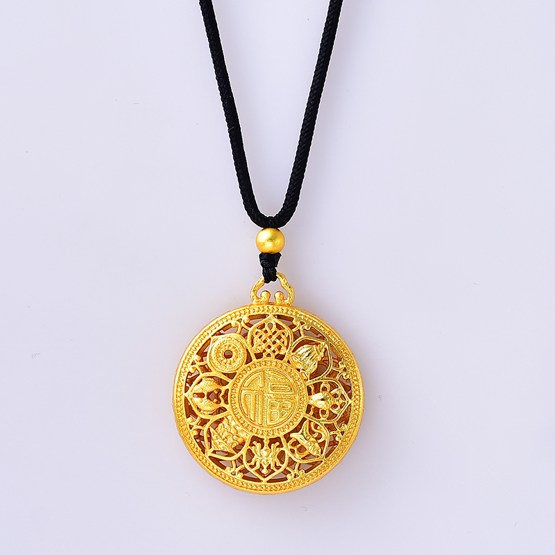 镀K金【八宝莲花】罗盘吊坠 国风新中式古法福字双面国潮挂坠