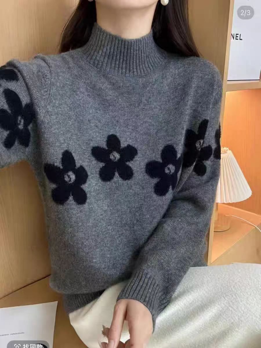 693【山茶花半高领加厚毛衣】高级感气质针织女毛衣