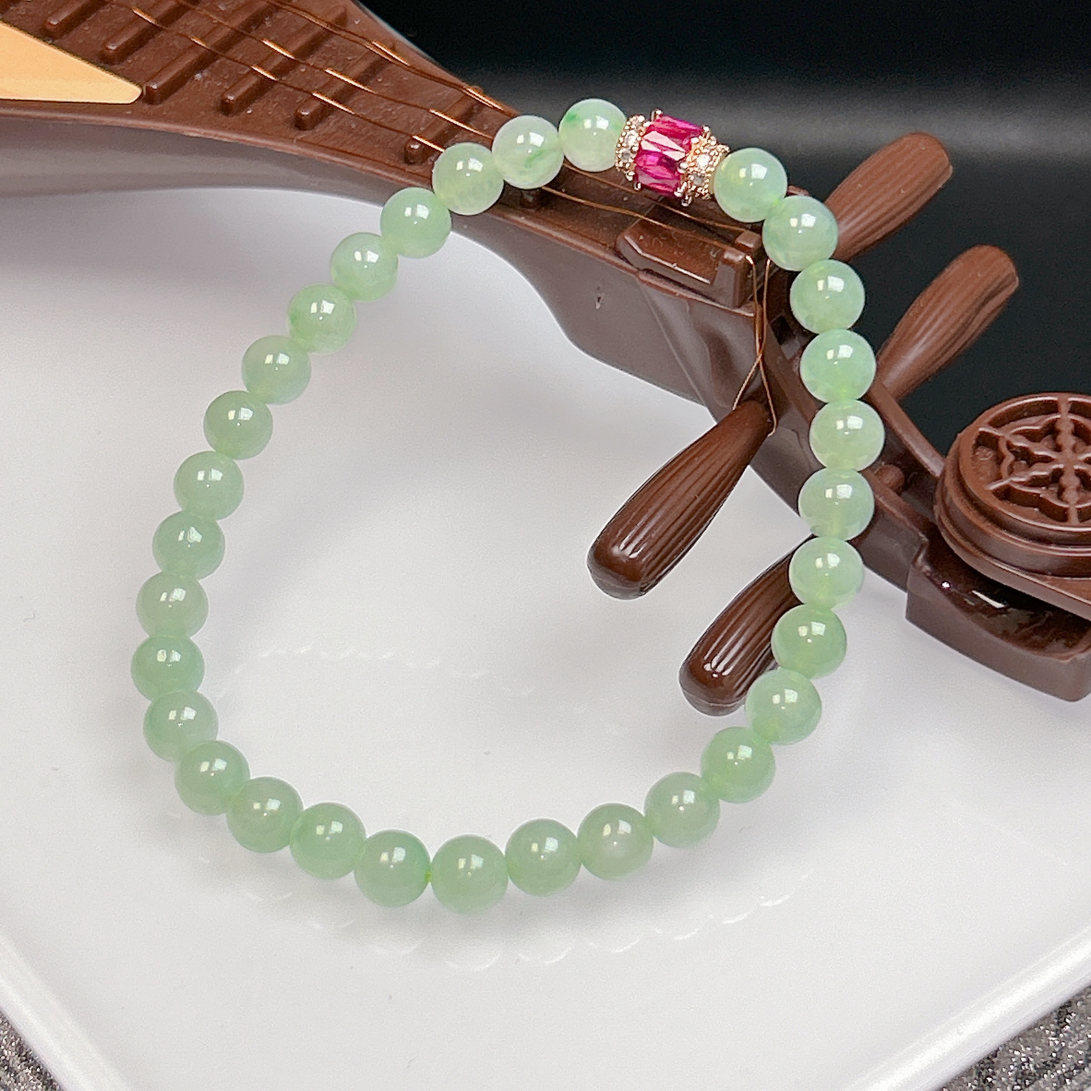 天然翡翠A货果绿圆珠手串冰绿手串翡翠手串绿珠手串翡翠圆珠手串