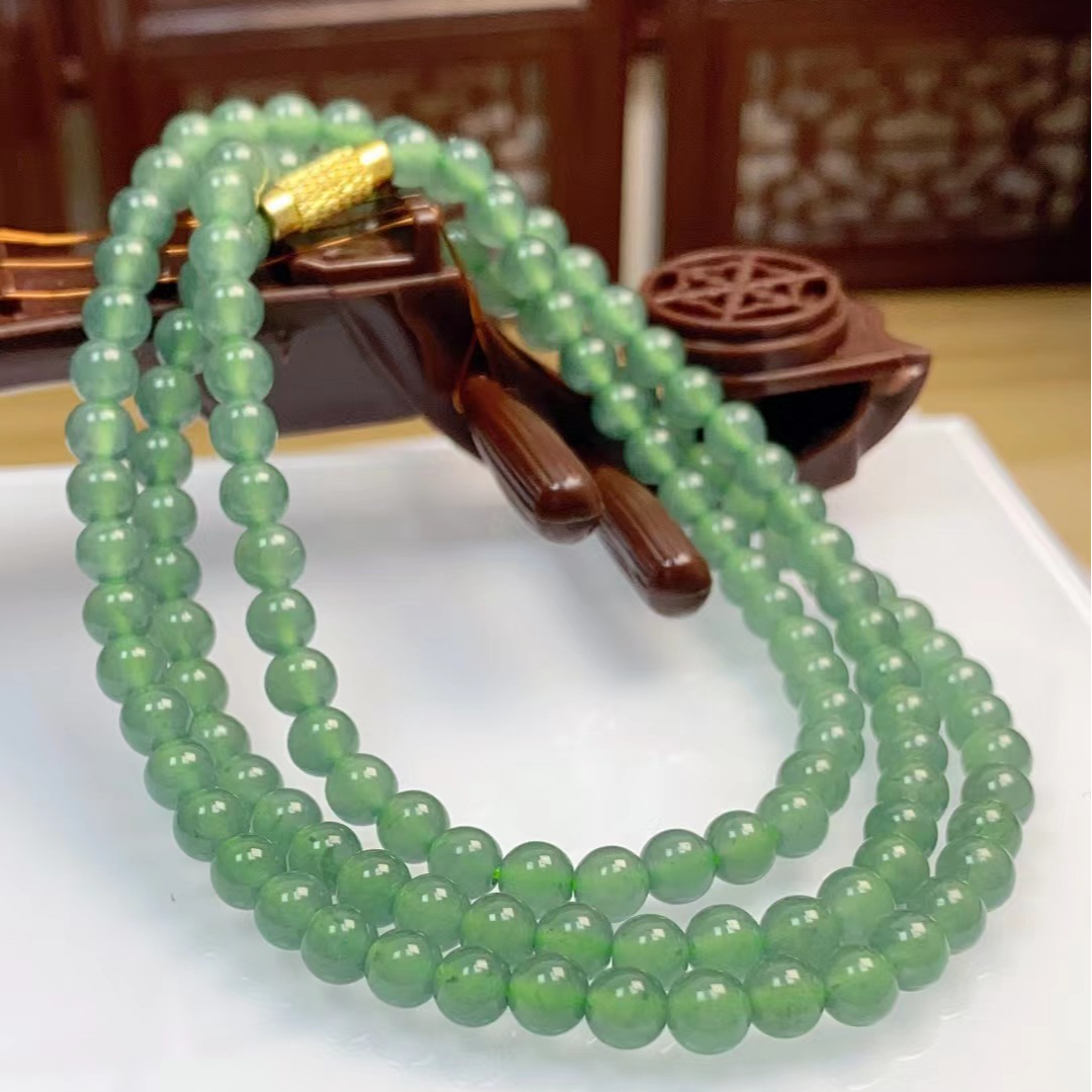 天然翡翠A货绿圆珠项链多圈手串多圈绿珠手串多圈绿圆珠项链配链
