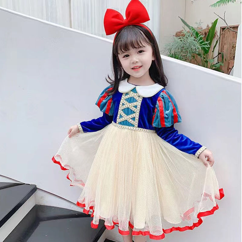 儿童白雪公主裙女童秋冬款连衣裙冬款长袖迪士尼新款纱裙礼服裙